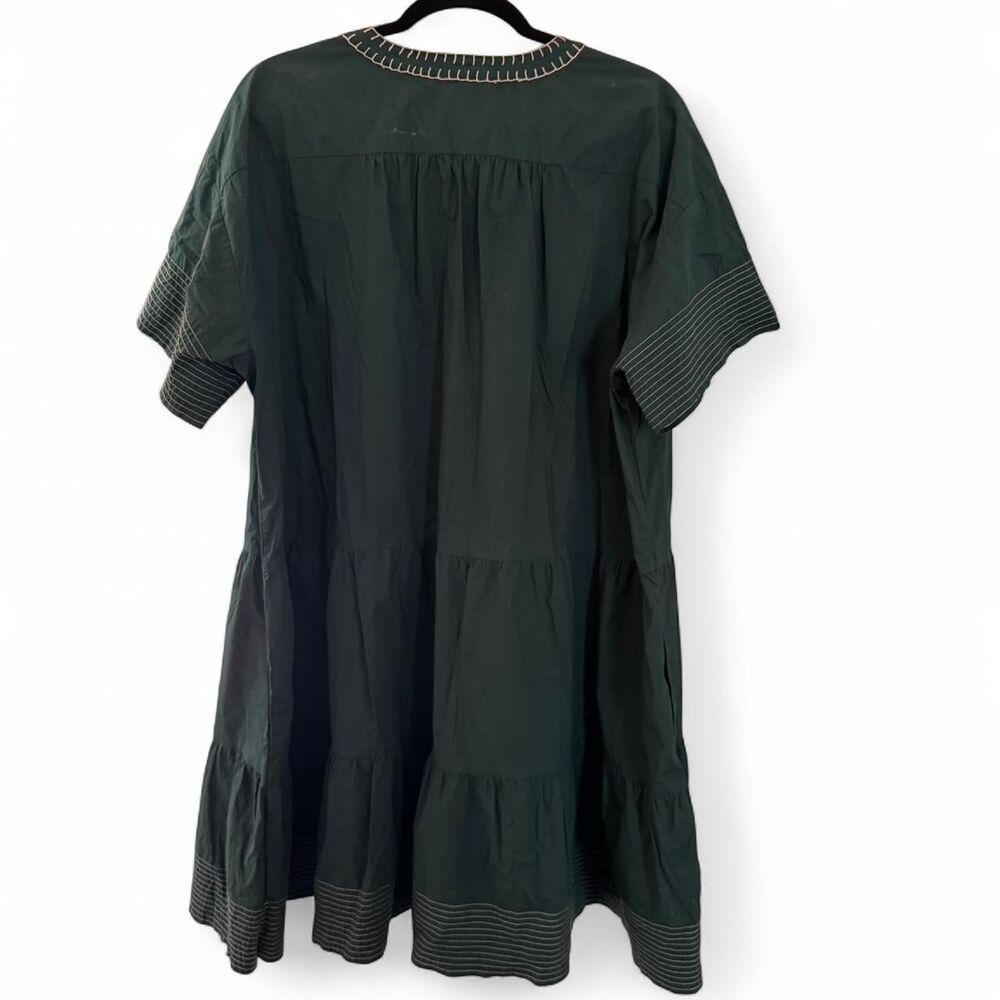 Pomander Place Kinsley Mini Dress XXL Green Tiered Cotton Tunic Embroidered Neck - Picture 3 of 7